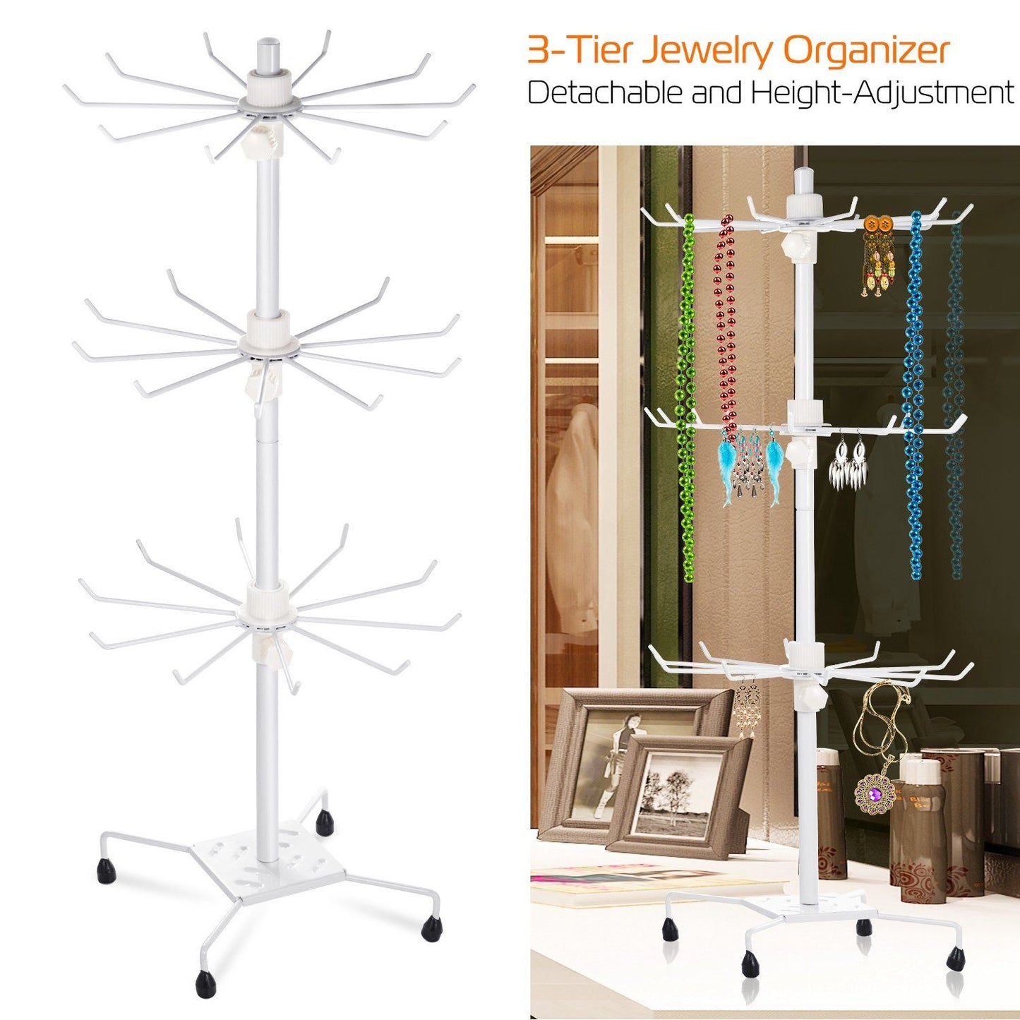 Frendorf | 3-Tier Metall Schmuck Rack 30-Haken Halsketten Armbänder Ausstellungsständer