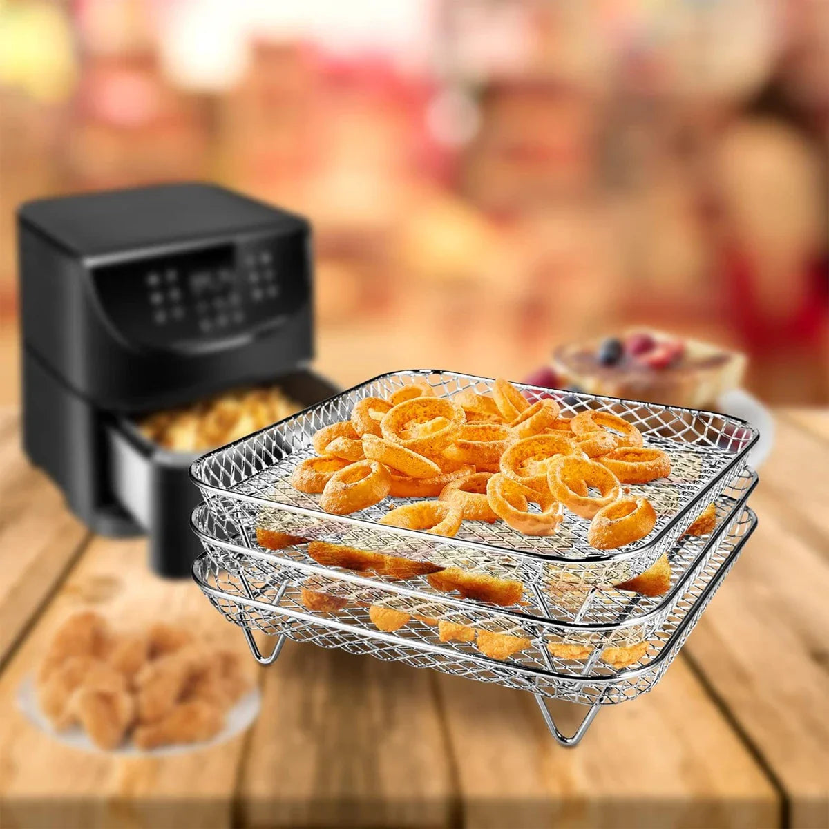 Frendorf | 3-Tier Edelstahl Air Fryer Rack Universelles Stapelbares Zubehör