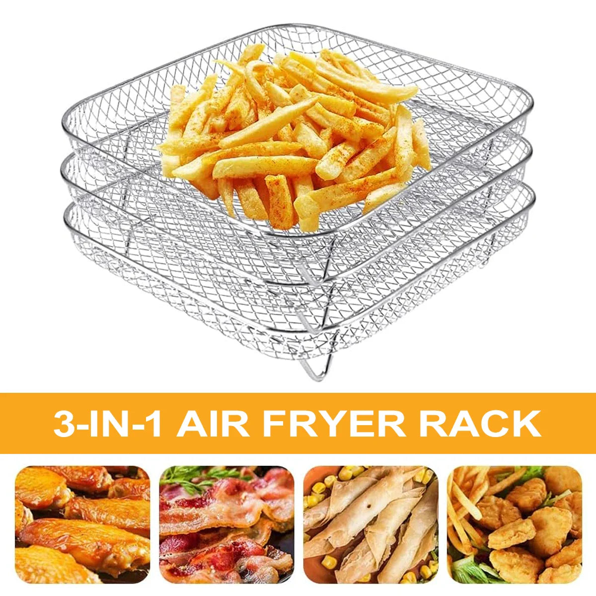 Frendorf | 3-Tier Edelstahl Air Fryer Rack Universelles Stapelbares Zubehör