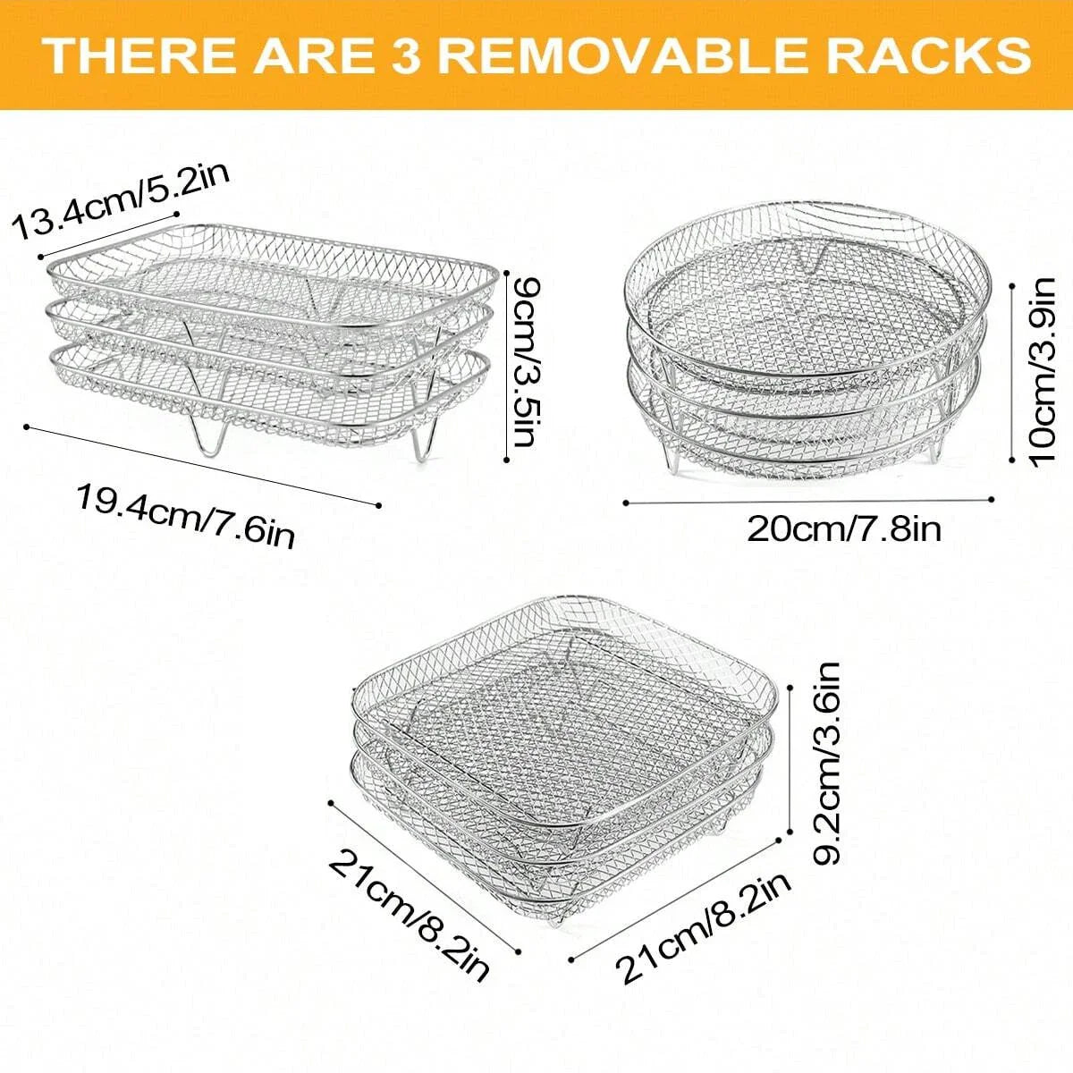 Frendorf | 3-Tier Edelstahl Air Fryer Rack Universelles Stapelbares Zubehör