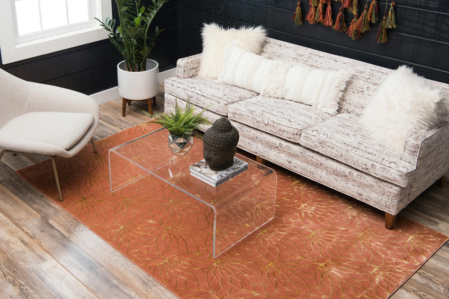 Frendorf | Floriva Lotusblumen-Teppich | Luxus-Design | Hochwertige Musterung | Wohn- & Schlafzimmer-Deko