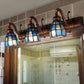 Frendorf | Glas-in-lood Koepel Wandverlichting met Vierkante/Bluetooth Vierkant Patroon en Lineaire Achterplaat Vintage Retro 3 Licht Scone Verlichting in Koper/Antieke Messing/Messing