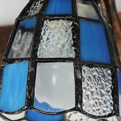 Frendorf | Glas-in-lood Koepel Wandverlichting met Vierkante/Bluetooth Vierkant Patroon en Lineaire Achterplaat Vintage Retro 3 Licht Scone Verlichting in Koper/Antieke Messing/Messing