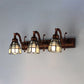 Frendorf | Glas-in-lood Koepel Wandverlichting met Vierkante/Bluetooth Vierkant Patroon en Lineaire Achterplaat Vintage Retro 3 Licht Scone Verlichting in Koper/Antieke Messing/Messing