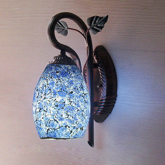 Frendorf | Blaue Glas Wandlampe Verlängerte Kuppel 1 Licht Mediterrane Wandleuchte für Esszimmer