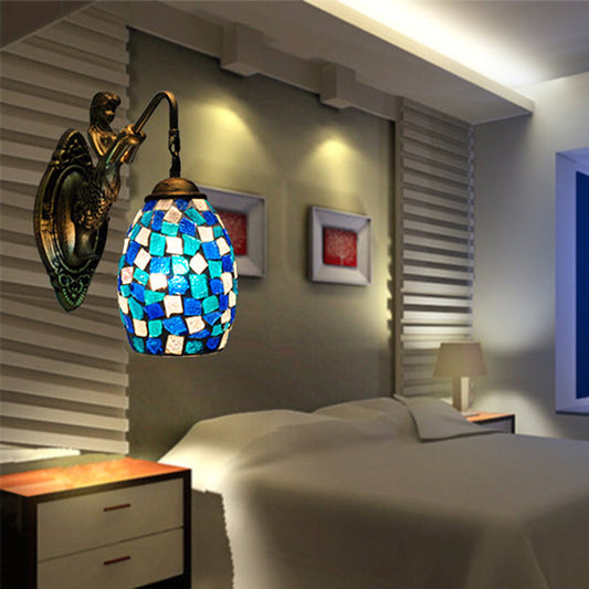Frendorf | Dome Vanity Lamp 1 Licht Silber/Rot/Gelb Buntglas Mediterraner Stil Wandleuchte für Badezimmer