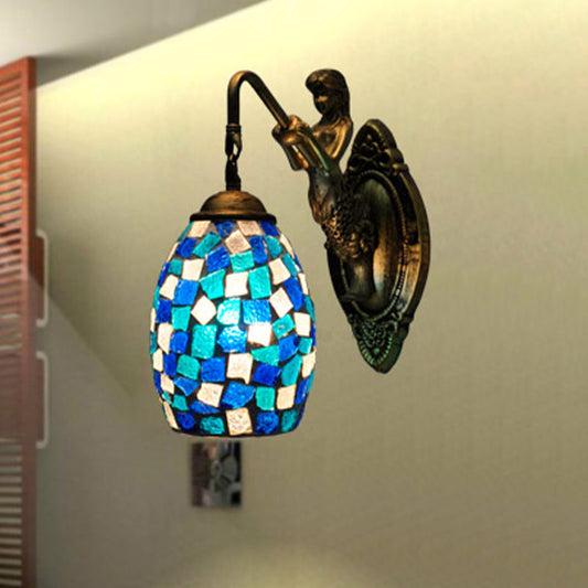Frendorf | Dome Vanity Lamp 1 Licht Silber/Rot/Gelb Buntglas Mediterraner Stil Wandleuchte für Badezimmer