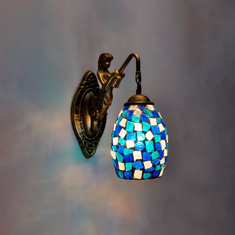 Frendorf | Dome Vanity Lamp 1 Licht Silber/Rot/Gelb Buntglas Mediterraner Stil Wandleuchte für Badezimmer