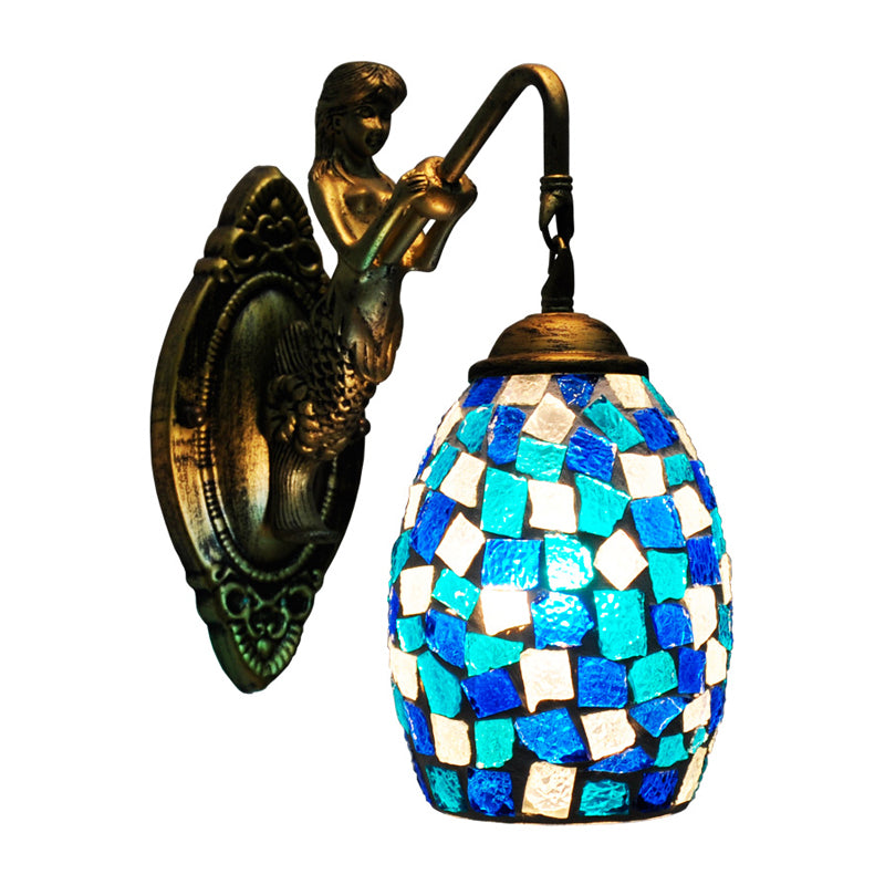 Frendorf | Dome Vanity Lamp 1 Licht Silber/Rot/Gelb Buntglas Mediterraner Stil Wandleuchte für Badezimmer