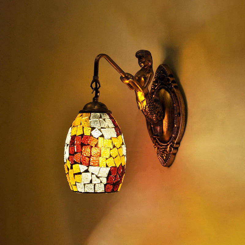 Frendorf | Dome Vanity Lamp 1 Licht Silber/Rot/Gelb Buntglas Mediterraner Stil Wandleuchte für Badezimmer