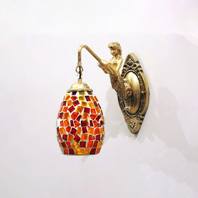Frendorf | Dome Vanity Lamp 1 Licht Silber/Rot/Gelb Buntglas Mediterraner Stil Wandleuchte für Badezimmer