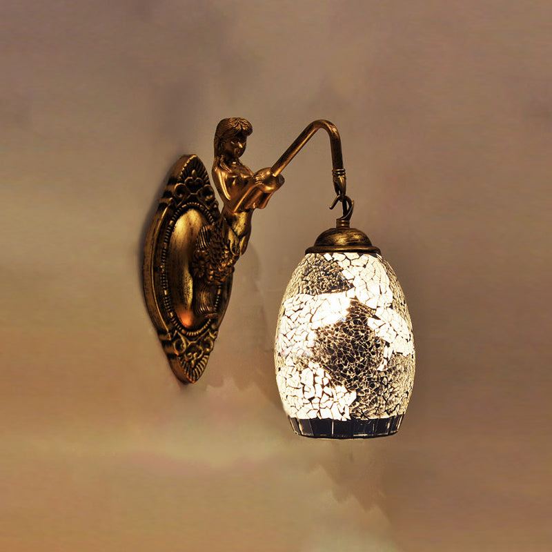 Frendorf | Dome Vanity Lamp 1 Licht Silber/Rot/Gelb Buntglas Mediterraner Stil Wandleuchte für Badezimmer