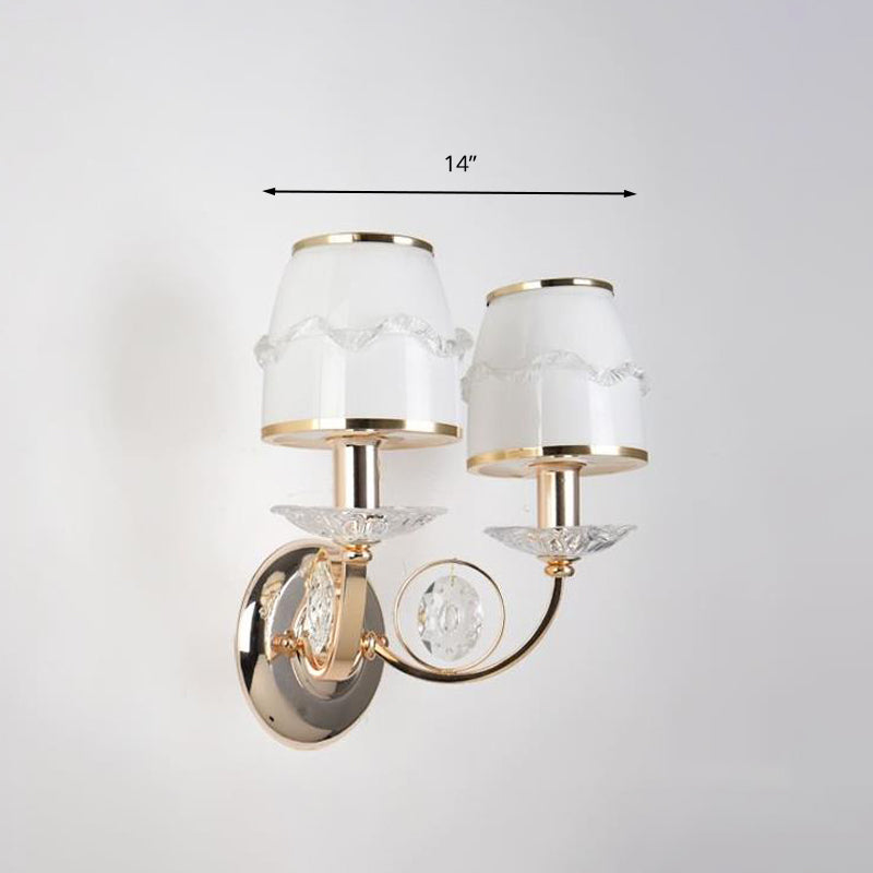 Frendorf | 1/2-Bulb Curving Wall Light Traditionelle Weiße Metall LED-Wandlampe mit Kristallakzent