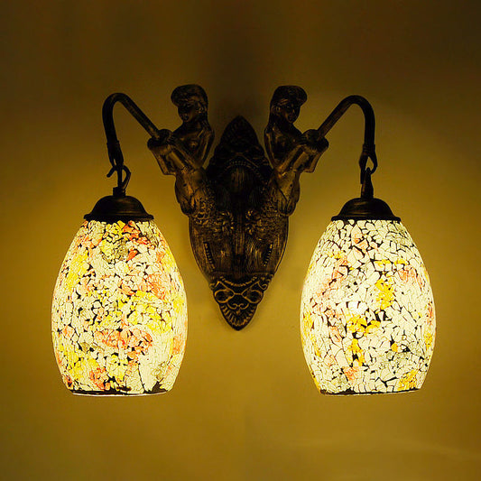 Frendorf | Maestro muur lamp Mediterrane handgesneden glas 2 lichten wit/rood/geel wandlamp fitting