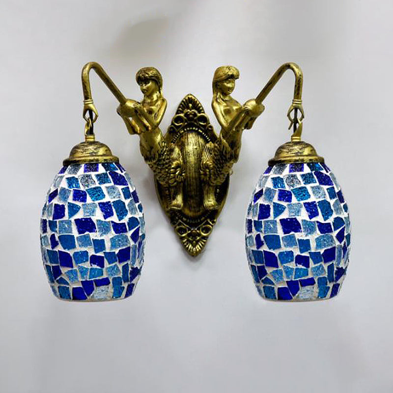 Frendorf | Maestro muur lamp Mediterrane handgesneden glas 2 lichten wit/rood/geel wandlamp fitting