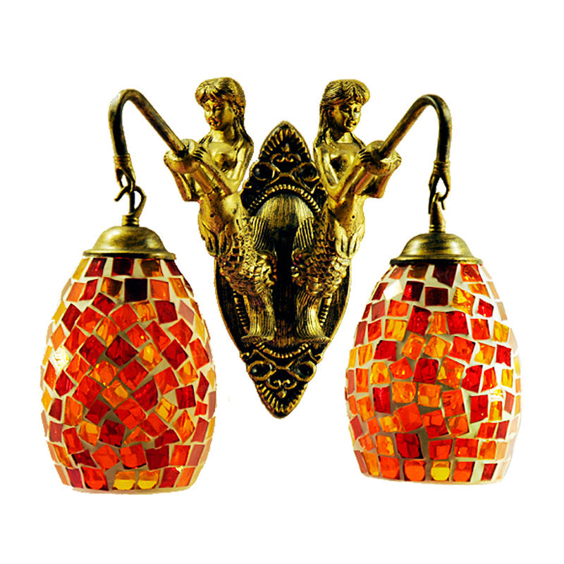 Frendorf | Maestro muur lamp Mediterrane handgesneden glas 2 lichten wit/rood/geel wandlamp fitting