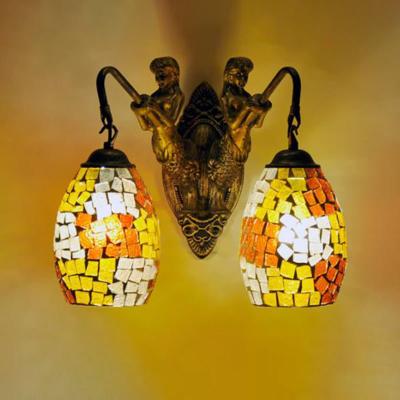 Frendorf | Maestro muur lamp Mediterrane handgesneden glas 2 lichten wit/rood/geel wandlamp fitting