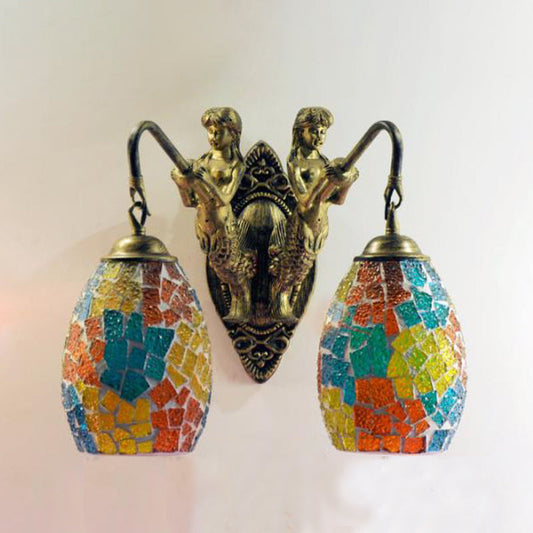 Frendorf | Maestro muur lamp Mediterrane handgesneden glas 2 lichten wit/rood/geel wandlamp fitting