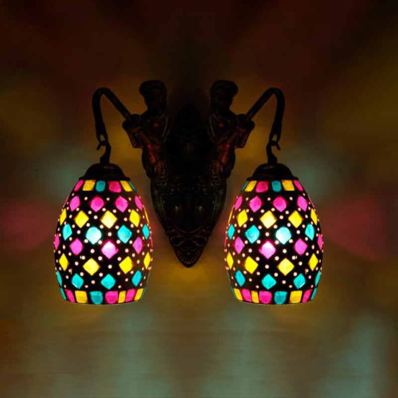 Frendorf | Maestro muur lamp Mediterrane handgesneden glas 2 lichten wit/rood/geel wandlamp fitting