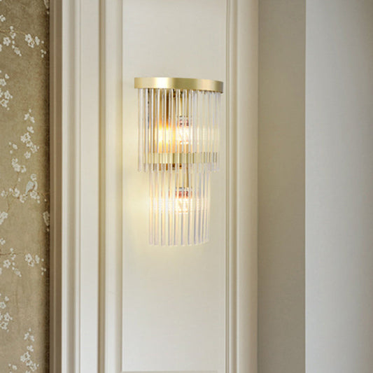 Frendorf | 2 Glühbirnen Halbzylinder Wandleuchte Traditionell Gold Klar Kristall LED Wandlicht für Wohnzimmer