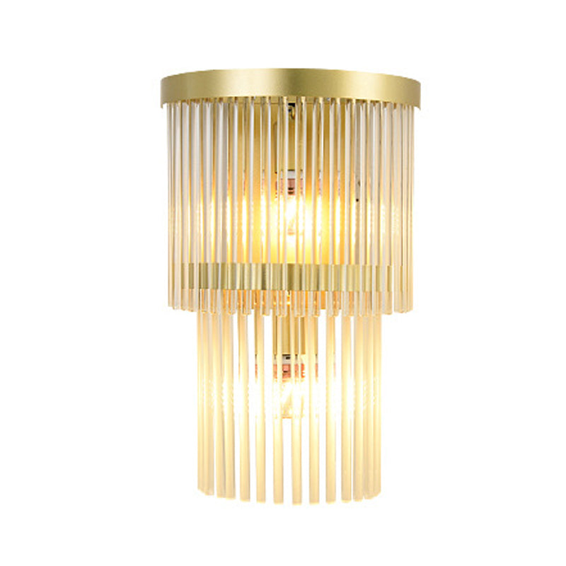 Frendorf | 2 Glühbirnen Halbzylinder Wandleuchte Traditionell Gold Klar Kristall LED Wandlicht für Wohnzimmer