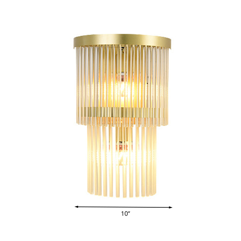 Frendorf | 2 Glühbirnen Halbzylinder Wandleuchte Traditionell Gold Klar Kristall LED Wandlicht für Wohnzimmer