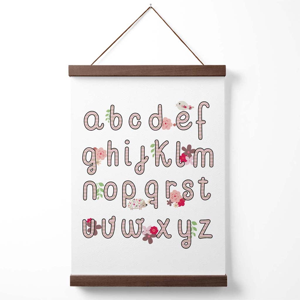 Süßes Alphabet mit pinken Blumen Poster mit Aufhänger