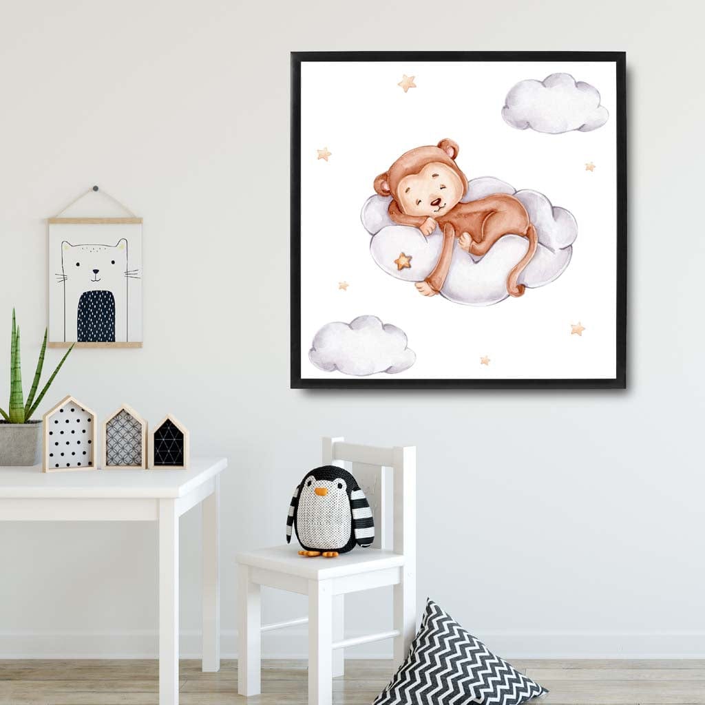 Niedlicher Aquarell Affe Wolke GERAHMTER Kinder Wandkunst Druck