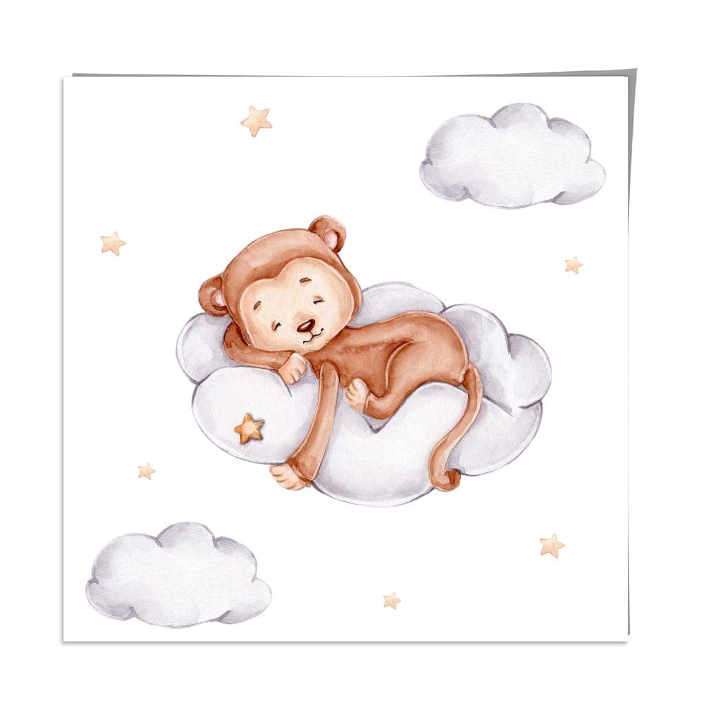 Niedlicher Aquarell Affe Wolke GERAHMTER Kinder Wandkunst Druck