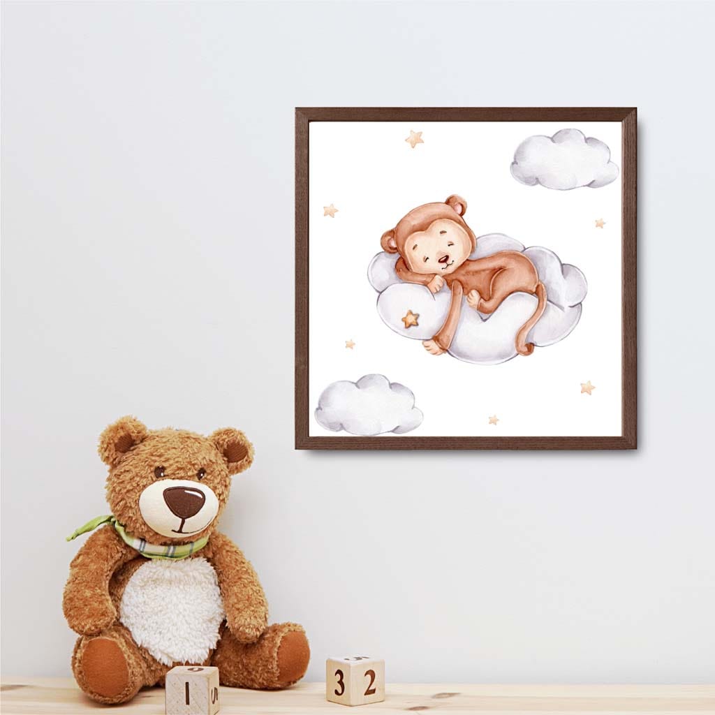 Niedlicher Aquarell Affe Wolke GERAHMTER Kinder Wandkunst Druck