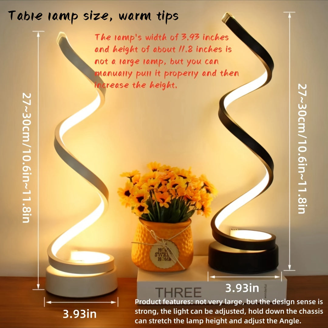Moderne Spiral Tischlampe – Kreative LED Schreibtischlampe mit sanftem warmem Licht, perfekt für Schlafzimmer, Wohnzimmer und Studien Dekor