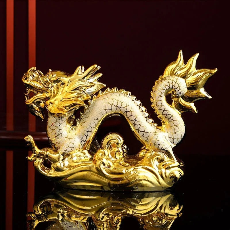 30CM Gutes Glück Goldener Drache Chinesisches Horoskop Zwölf Statue Gold Drache Statue Tiere Skulpturen Figuren Schreibtisch Dekoration