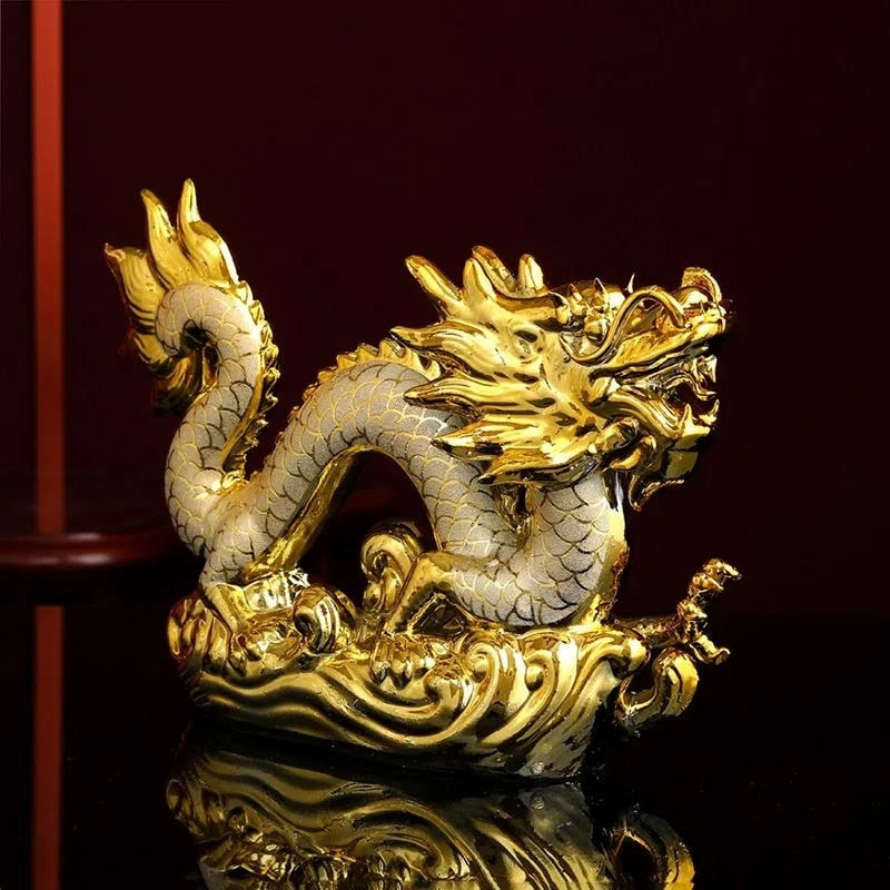 30CM Gutes Glück Goldener Drache Chinesisches Horoskop Zwölf Statue Gold Drache Statue Tiere Skulpturen Figuren Schreibtisch Dekoration