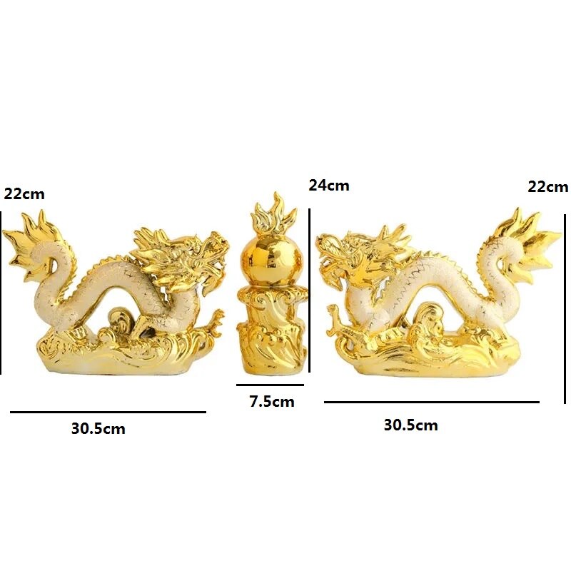 30CM Gutes Glück Goldener Drache Chinesisches Horoskop Zwölf Statue Gold Drache Statue Tiere Skulpturen Figuren Schreibtisch Dekoration