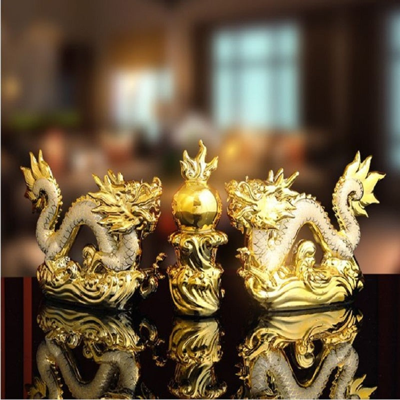 30CM Gutes Glück Goldener Drache Chinesisches Horoskop Zwölf Statue Gold Drache Statue Tiere Skulpturen Figuren Schreibtisch Dekoration