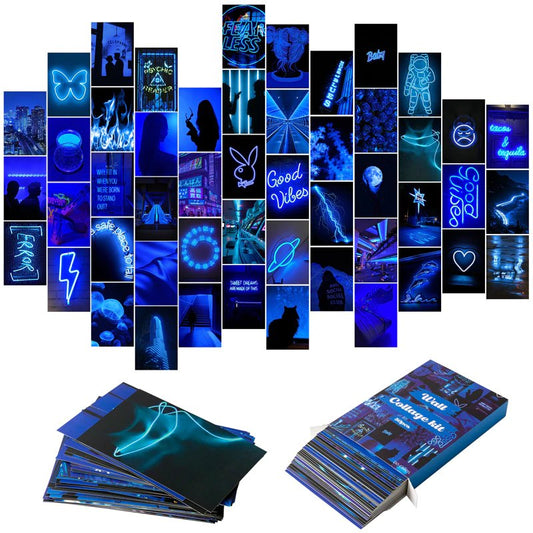 Blaues Neon-Collage-Kit