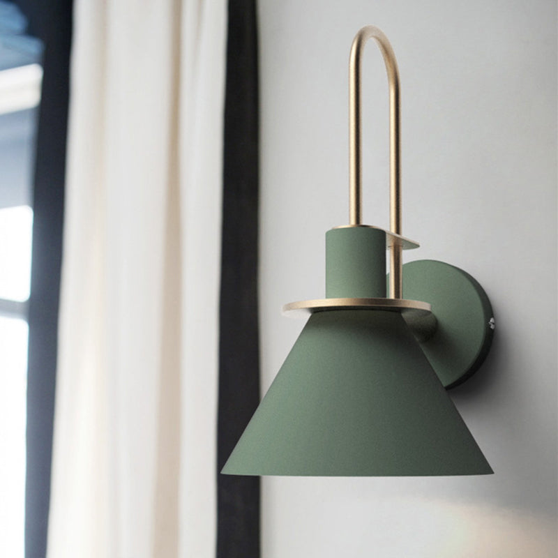 Frendorf | 1 Light Nightstand Wall Mounted Light Simple Black/White/Green Wall Lamp with Conical Metal Shade