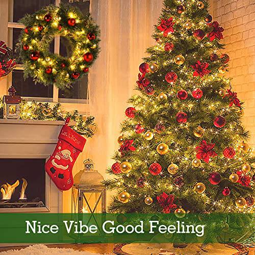 16 Zoll Weihnachtskranz mit 40 warmen LED-Leuchten, realistische PE-Fichte mit roten und goldenen Ornamenten, batteriebetrieben, sichere und langlebige Urlaub Dekoration für Zuhause