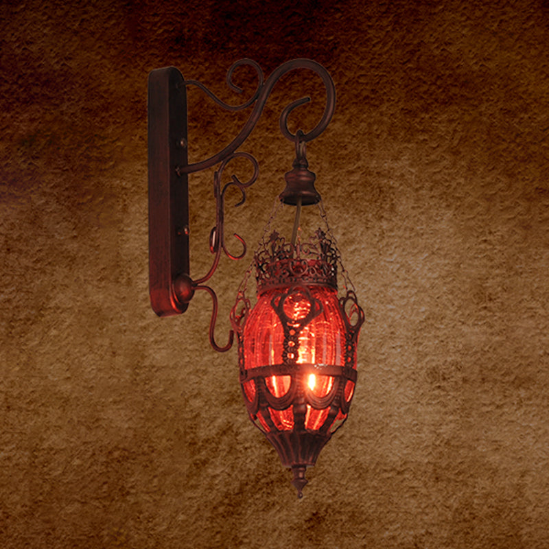 Tiffany Urn Wandleuchte 1 Licht Rot/ Gelb/ Blau Glas Wandleuchte aus Bronze für Restaurant