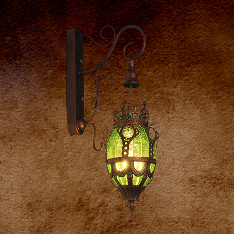 Tiffany Urn Wandleuchte 1 Licht Rot/ Gelb/ Blau Glas Wandleuchte aus Bronze für Restaurant