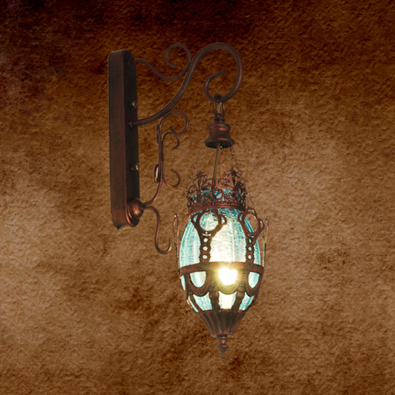 Tiffany Urn Wandleuchte 1 Licht Rot/ Gelb/ Blau Glas Wandleuchte aus Bronze für Restaurant