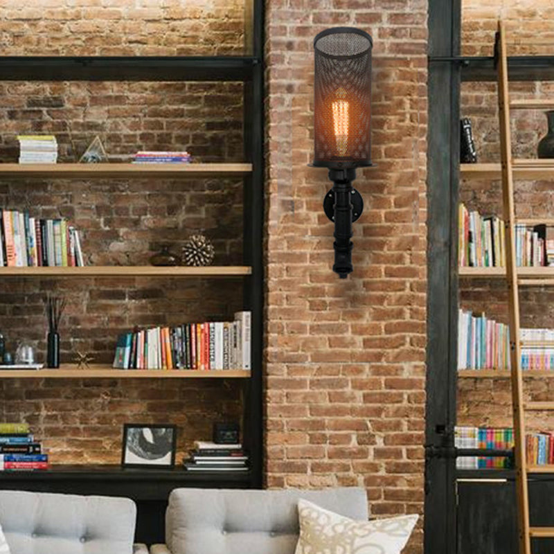 Frendorf | 1 Lichtmetalen Wandverlichting Industrieel Zwart Draadgaas Slaapkamer Wandlamp Verlichtingsarmatuur