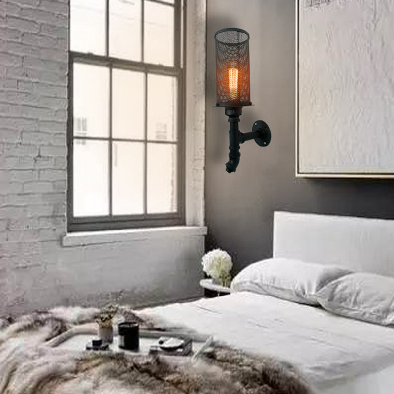 Frendorf | 1 Lichtmetalen Wandverlichting Industrieel Zwart Draadgaas Slaapkamer Wandlamp Verlichtingsarmatuur