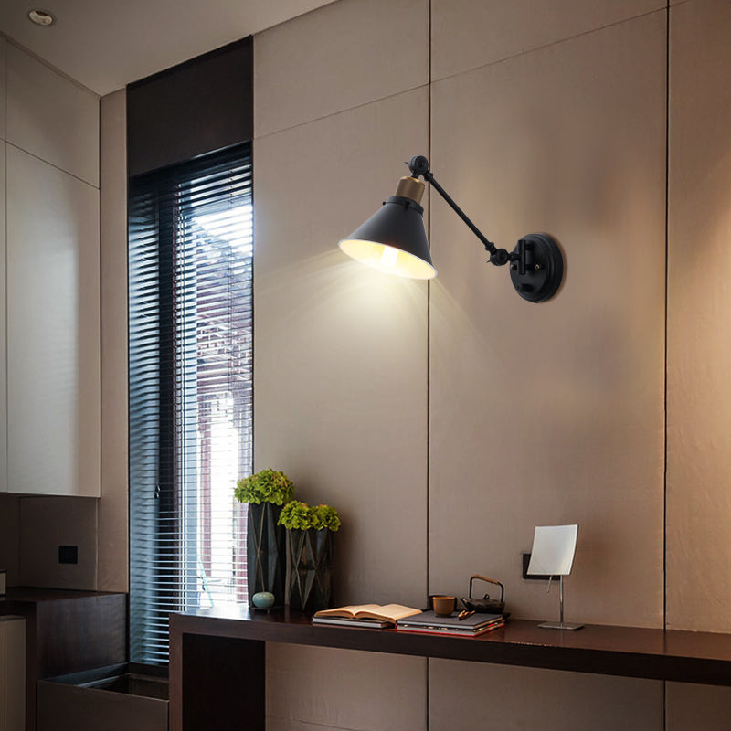 Frendorf | Kegelvormige Metaal Wandlamp Industrieel 1 Licht Binnen Wandgemonteerde Verlichting in Zwart