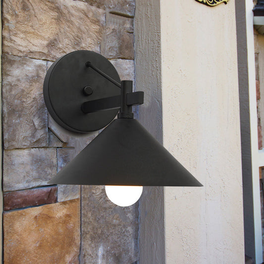 Metallkonus Wandleuchte Vintage 1 Licht Außenwandleuchte in Schwarz/Antik Messing/Alter Silber