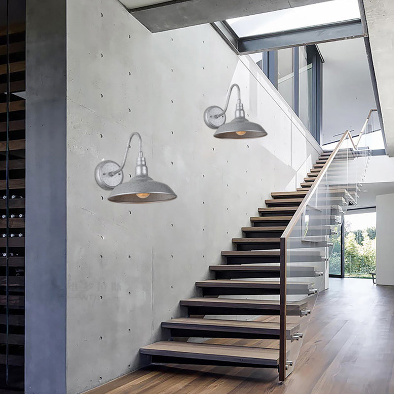 Frendorf | 10"/14" Breite 1 Licht Kuppel Wandlampe Industrie Silber Metall Außenbeleuchtung