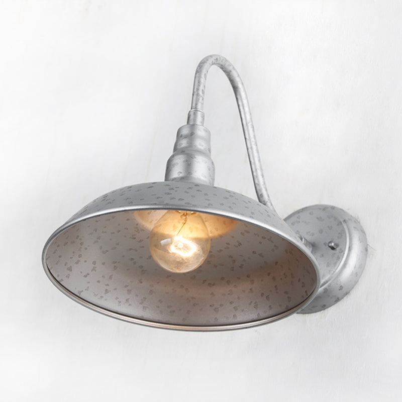 Frendorf | 10"/14" Breite 1 Licht Kuppel Wandlampe Industrie Silber Metall Außenbeleuchtung