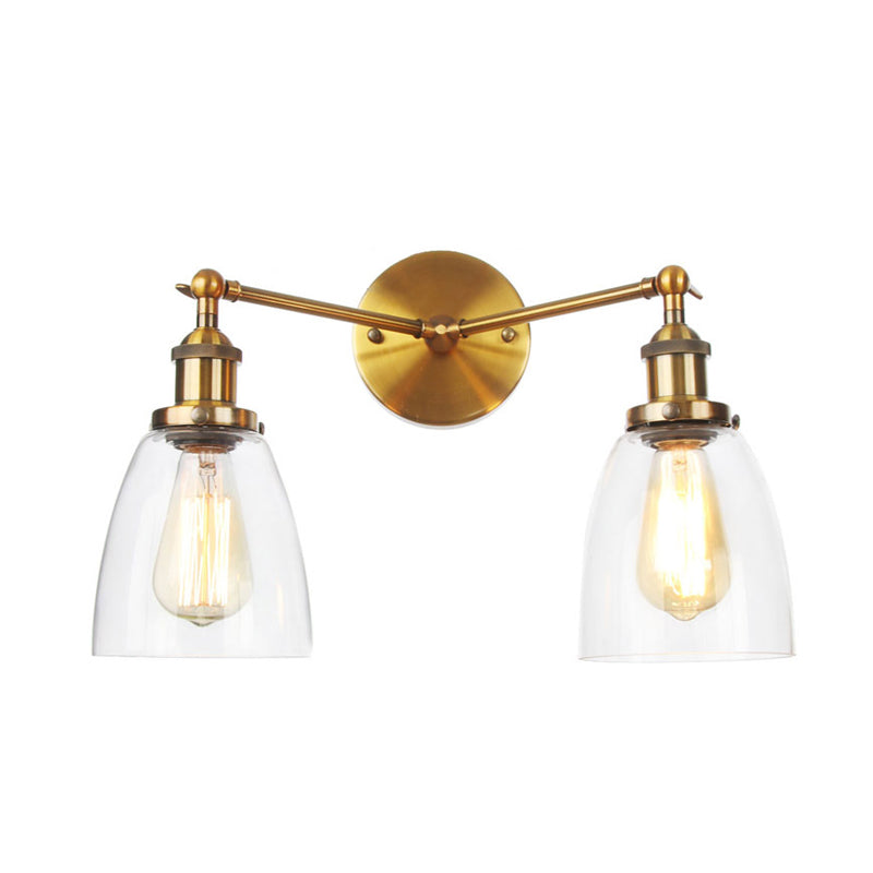 Frendorf | Tapered Clear Glass Wandlamp Industrieel 2 Lichten Binnen Sconces Verlichtingsarmatuur in Zwart/Bronze/Brass