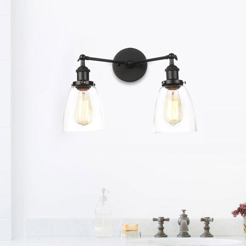 Frendorf | Tapered Clear Glass Wandlamp Industrieel 2 Lichten Binnen Sconces Verlichtingsarmatuur in Zwart/Bronze/Brass
