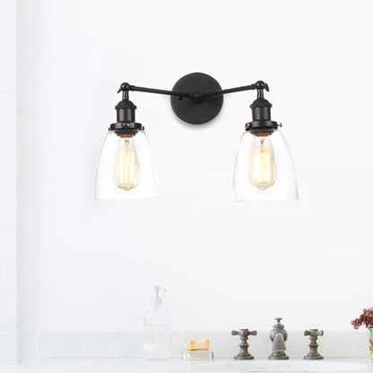 Frendorf | Tapered Clear Glass Wandlamp Industrieel 2 Lichten Binnen Sconces Verlichtingsarmatuur in Zwart/Bronze/Brass